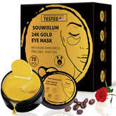 Souwixlum 24K gold under-eye patches in packaging for a premium morning routine