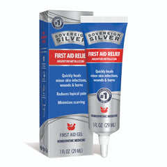 Sovereign Silver First Aid Gel bottle pump for convenient on-the-go relief.