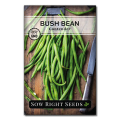 Contender bush bean seed packet from Sow Right Seeds for home garden planting.
