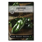 Sow Right Seeds Poblano pepper seed packet ready for garden planting
