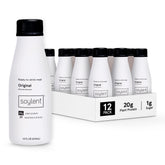 Soylent Original bottle pouring for on-the-go nutrition.