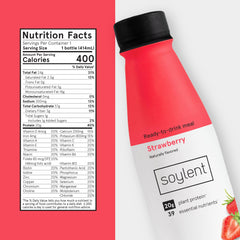 Soylent strawberry bottle being poured for quick on the go consumption