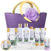 Spa Luxetique lavender bath bombs shown with soft towels for a calming soak
