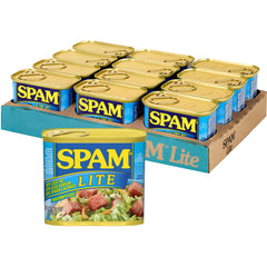 SPAM Lite 12 oz can pack, versatile for breakfasts, lunches, and dinners.