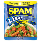 SPAM Lite Singles opened pouch ready for quick breakfast or snack.