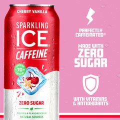 Sparkling Ice Caffeine Cherry Vanilla 12-pack package emphasizes convenience