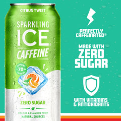 Sparkling Ice Caffeine Citrus Twist label closeup showing zero sugar and vitamin content