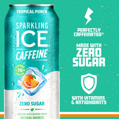 Sparkling Ice Caffeine Tropical Punch pack of 12 emphasizes value and convenience.
