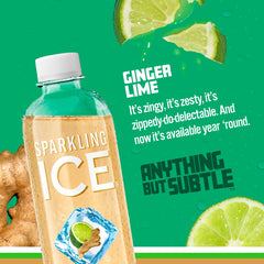 Sparkling Ice Ginger Lime pack of 12 bottles for on-the-go refreshment.