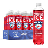 Sparkling Ice Lifesavers Wild Cherry bottle being poured for a refreshing drink