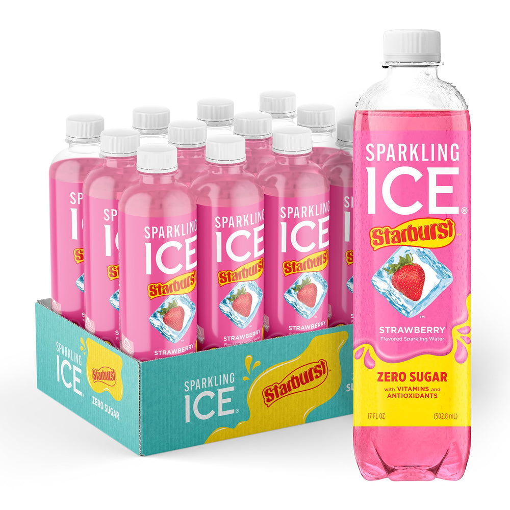 Sparkling Ice Starburst Strawberry bottle front with zero sugar and vitamins