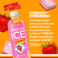 Sparkling Ice Starburst Strawberry pour scene highlights juicy flavor without sugar