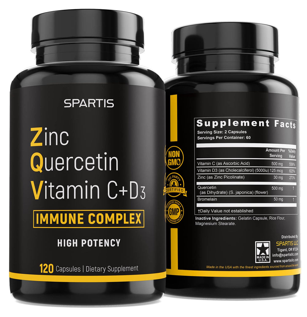SPARTIS Zinc Quercetin 500mg bottle front for daily immune support