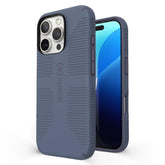 Speck CandyShell Grip Case for iPhone 16 Pro — Mystery Blue, dual-layer protection in hand