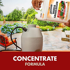 Tank sprayer applying Spectracide Weed & Grass Killer to weeds