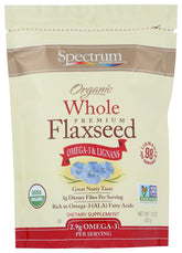 Spectrum Organic Whole Flaxseed 15oz bag showing fiber-rich seeds for baking.
