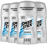 Speed Stick Power unscented deodorant stick pack for all-day protection.
