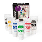 Speedball block printing ink set close-up showing six colors for bold prints