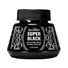 Speedball Super Black India Ink label shows premium pigment for crisp lines