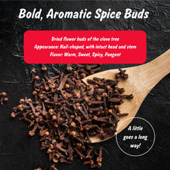 Spice Profile lab-tested cloves with quality-check badge for safety.