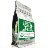 Spice Profile USDA Organic Tulsi leaves close-up, fresh and fragrant for tea