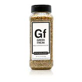 Spiceology Greek Freak bottle pour highlights bold Mediterranean flavor for grilled chicken.