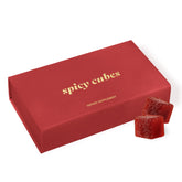 Spicy Cubes Hot Peach Gummies pack showing bold peach flavor and chili warmth for social moments.