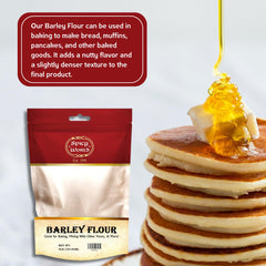 Spicy World Barley Flour pancakes yield fluffy breakfasts with barley sweetness.