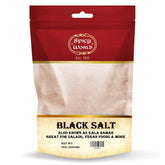 Spicy World Kala Namak powder bottle showcases vegan egg substitute for cooking.