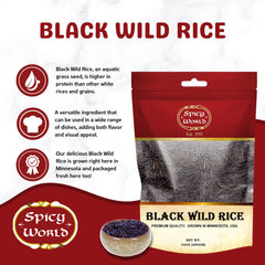 Spicy World Black Wild Rice grain close-up highlights long, chewy texture for pilafs
