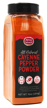 Spicy World cayenne pepper powder jar front view for bold cooking heat