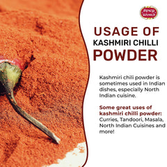 Spicy World Kashmiri chili powder color swatch shows deep red shade