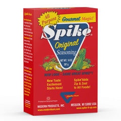 Spike Original Seasoning Salt bottle being poured for versatile flavor enhancement