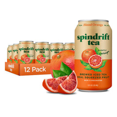 Spindrift Blood Orange Black Tea can front showcasing real fruit flavor and no carbonation.