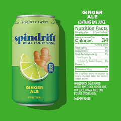 Spindrift Ginger Ale can highlights zero added sugars for a clean sip