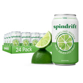 Spindrift Lime Sparkling Water can front view showing real lime flavor without added sugar, calorie-conscious refreshment
