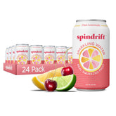 Spindrift Pink Lemonade can front shows real fruit flavor and refreshing bubbles.