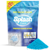 Splash Foam toilet cleaner demonstrates fast foam action with water for quick cleaning.