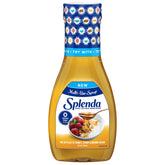 Splenda Multi-Use Allulose Syrup bottle pour highlights zero calorie sweetness for pancakes.