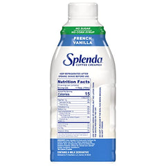 Pouring SPLENDA French Vanilla creamer into coffee for a creamy, low-calorie cup.
