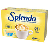 SPLENDA zero calorie packets label for quick, calorie-free sweetness at home.
