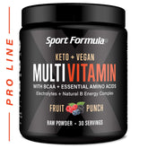 Sport Formula 99 bottle with powder being poured for a fruity pre-workout hydration.
