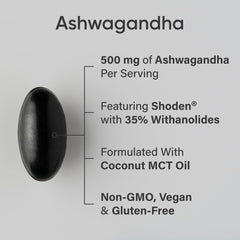 Sports Research Ashwagandha Softgels label highlights Shoden 35% withanolides for potent adaptogen support