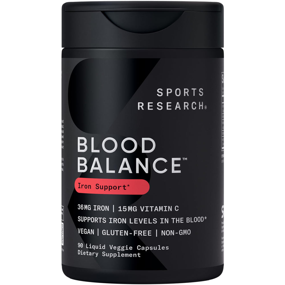 Sports Research Blood Balance bottle for daily iron support and energy.