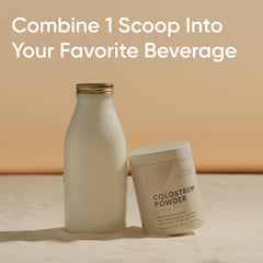 Sports Research Colostrum Powder in a shaker for a convenient daily shake.