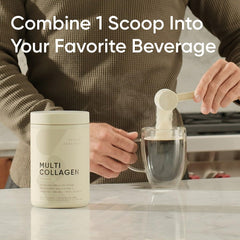 Ingredients label highlights collagen types I–X and diverse sources.