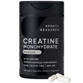 Sports Research creatine capsules bottle shown for daily strength support.