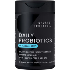 Sports Research Daily Probiotics bottle with 60B CFU for gut support