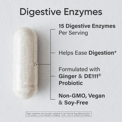 Close-up of Sports Research Digestive Enzymes label highlighting vegan non-GMO quality