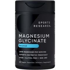Sports Research Magnesium Glycinate bottle front view promoting restful sleep.